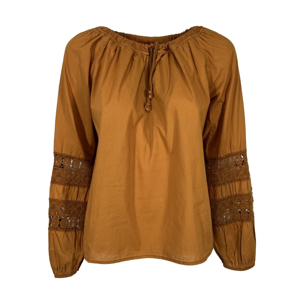 LA FEE MARABOUTEE women's blouse FF-TO-SOLAR-S 100% cotton in curry color MADE IN ITALY