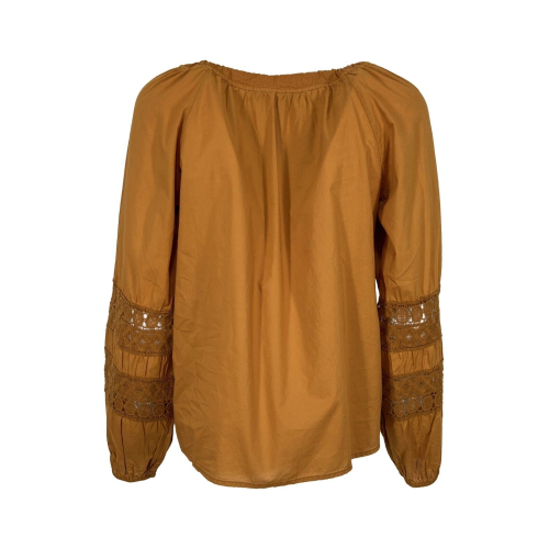 LA FEE MARABOUTEE women's blouse FF-TO-SOLAR-S 100% cotton in curry color MADE IN ITALY