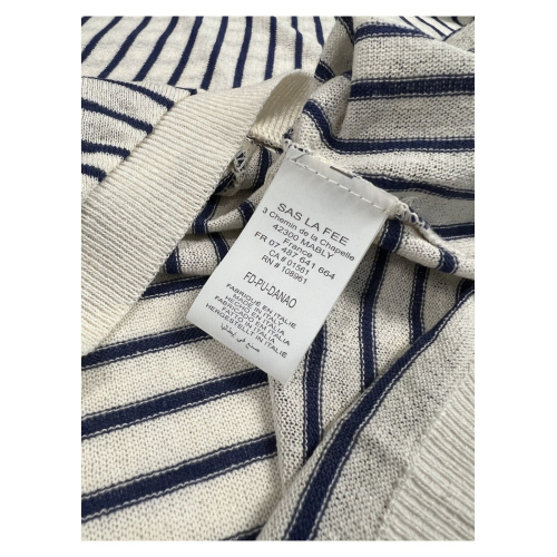 LA FEE MARABOUTEE women's sweater with ecru/blue stripes cotton FD-PU-DANAO MADE IN ITALY