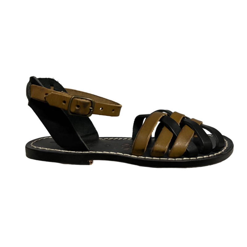 GIANLUCA L'ARTIGIANO women's two-tone black/mud sandal art 595 100% leather MADE IN ITALY