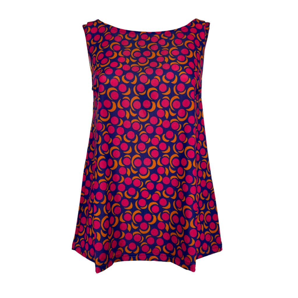 JUSTMINE flared tank top with fuchsia/bluette pattern 1057 MADE IN ITALY