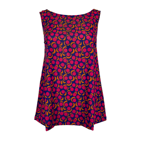 JUSTMINE flared tank top with fuchsia/bluette pattern 1057 MADE IN ITALY