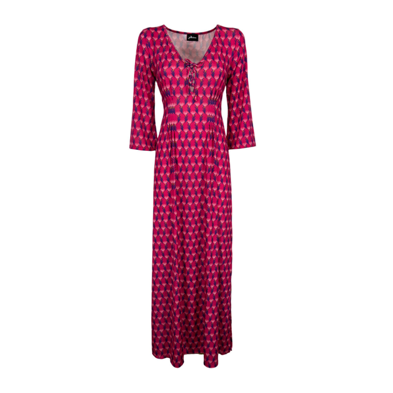 JUSTMINE long fuchsia/bluette patterned dress 1076 MADE IN ITALY