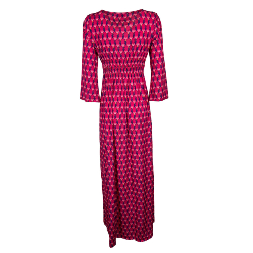 JUSTMINE long fuchsia/bluette patterned dress 1076 MADE IN ITALY