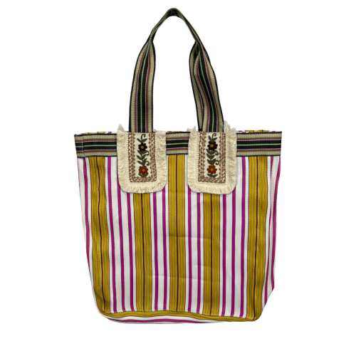 ORDI.TO multicolor striped recycled plastic beach bag BRENDA MADE IN INDIA