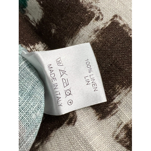 O'MER brown/green flared patterned dress OM035D 100% linen MADE IN ITALY