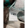 O'MER brown/green flared patterned dress OM035D 100% linen MADE IN ITALY