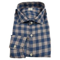 GMF 965 camicia uomo lino quadri tortora/avio 54.L 931323