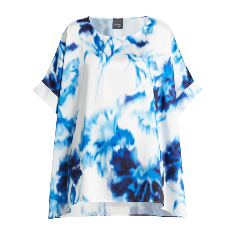 PERSONA by Marina Rinaldi oversized white blouse with light blue print MAGNETE