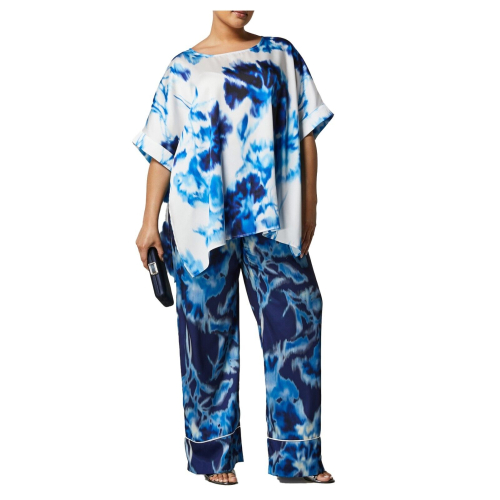PERSONA by Marina Rinaldi oversized white blouse with light blue print MAGNETE