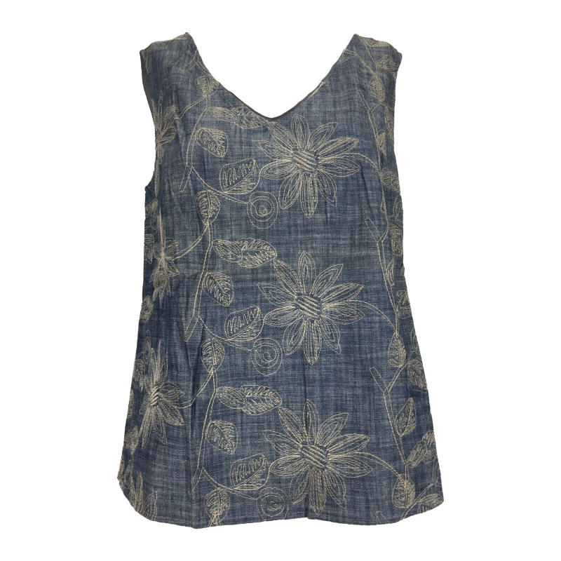 ETICI beige embroidered chambray women's top E1/5734 100% cotton MADE IN ITALY