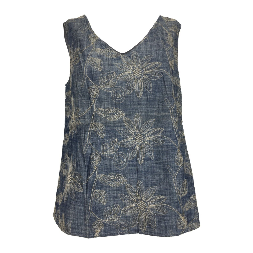 ETICI beige embroidered chambray women's top E1/5734 100% cotton MADE IN ITALY