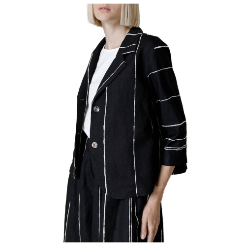 NEIRAMI women's flared unlined jacket in black and white stripes C904AD MADE IN ITALY