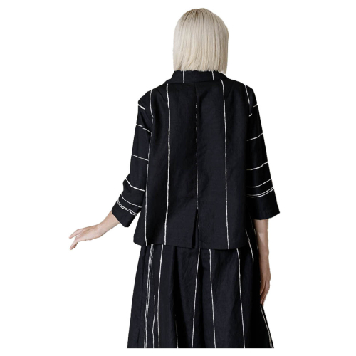 NEIRAMI giacca donna svasata sfoderata nera righe bianche C904AD MADE IN ITALY