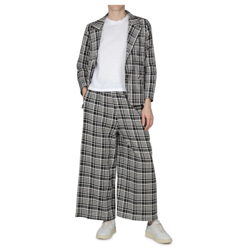 NEIRAMI women's cropped palazzo trousers checked white/black BL12MA MADE IN ITALY