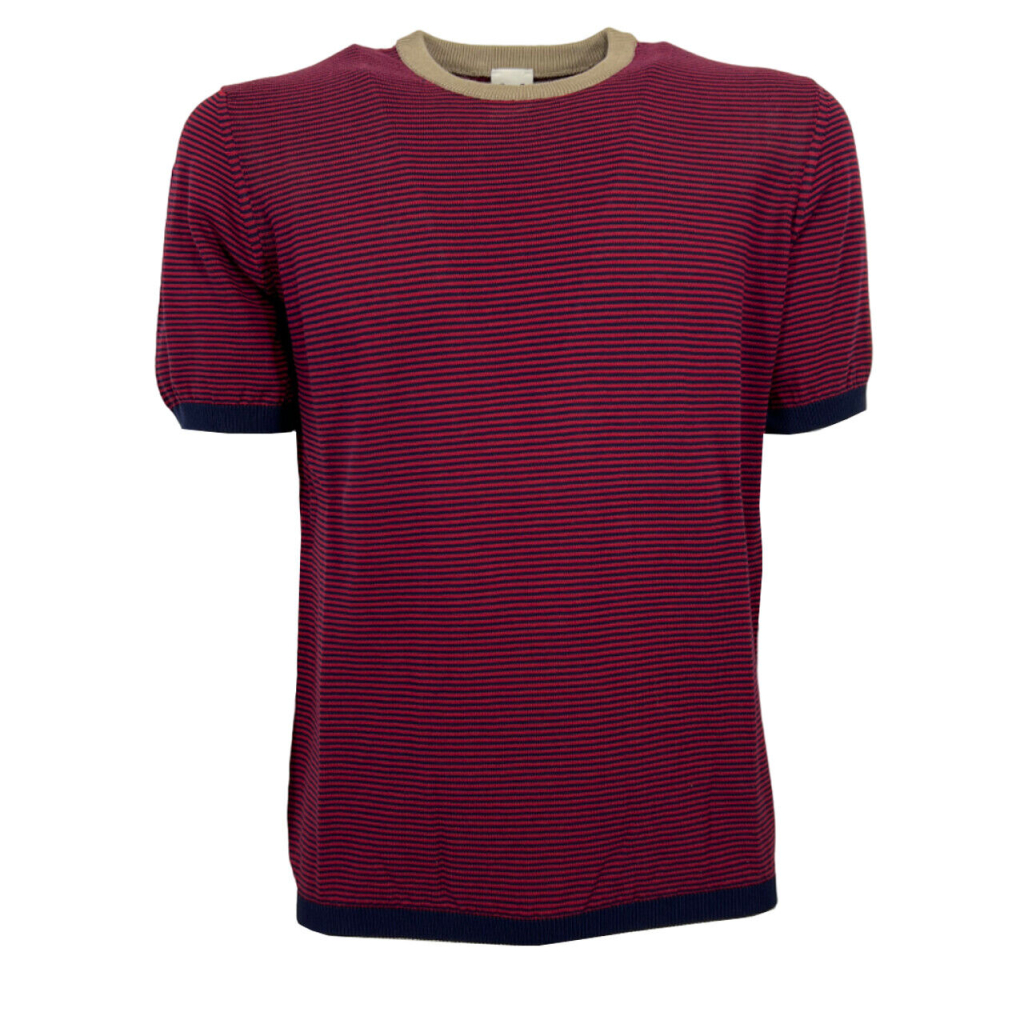 MOLO ELEVEN men's blue/red striped sweater LIONEL 100% crepe cotton MADE IN ITALY