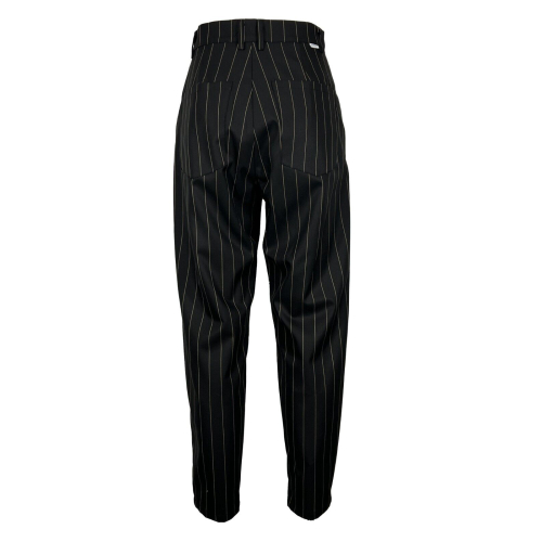 SOHO-T pantalone donna nero gessato beige WP46 EGS100 FRIDA MADE IN ITALY