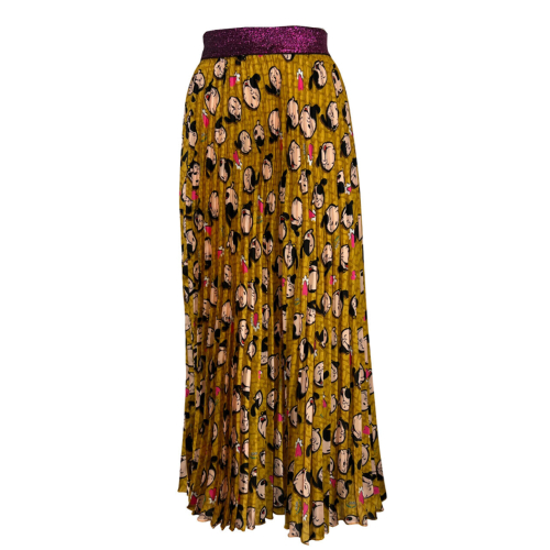IL THE DELLE 5 mustard pleated skirt with Olivia LILI 56ST POPEYE pattern MADE IN ITALY