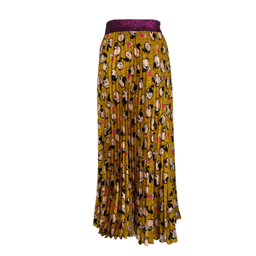 IL THE DELLE 5 mustard pleated skirt with Olivia LILI 56ST POPEYE pattern MADE IN ITALY