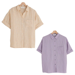 INDIANDCOLD camicia donna lino a righe KI255 con taschino