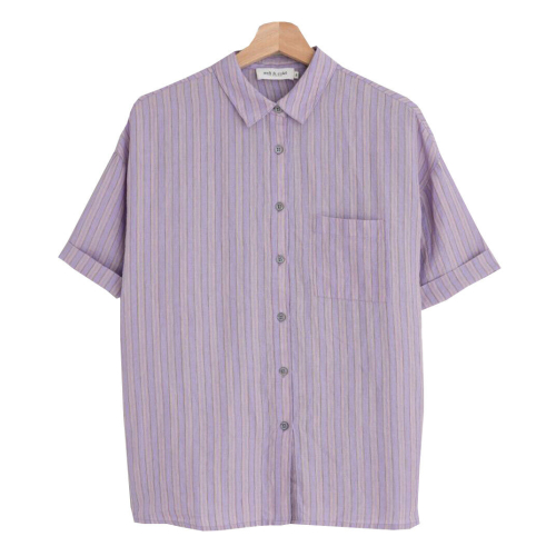 INDI&COLD camicia donna lino a righe KI255 con taschino