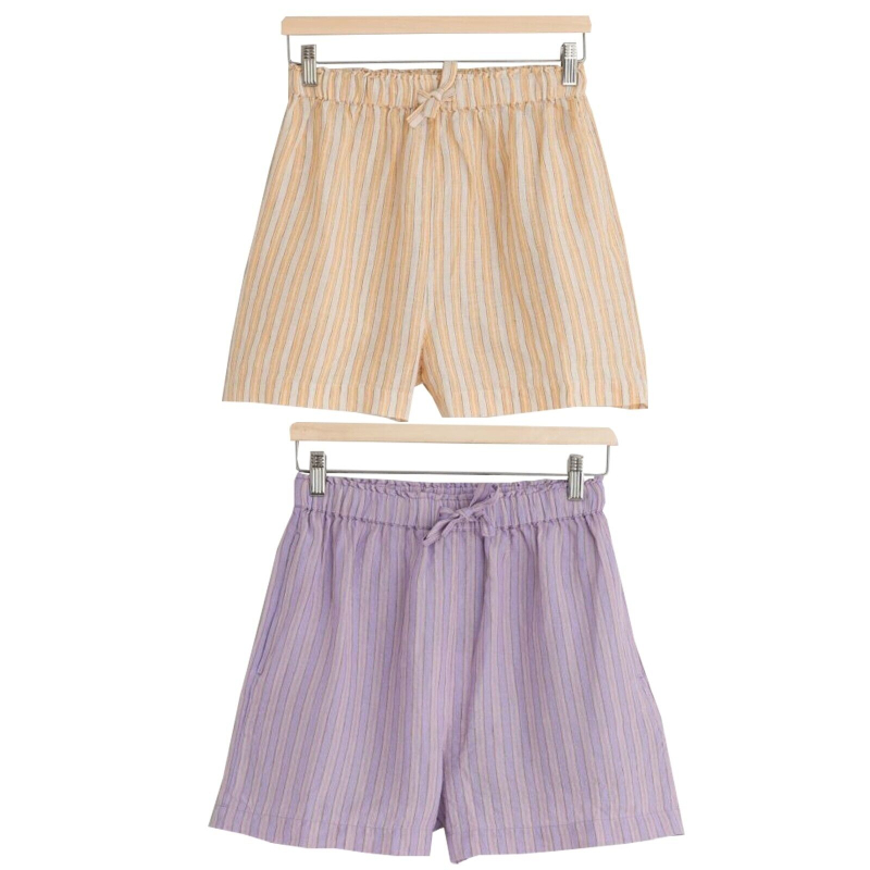 INDI&COLD women's linen striped Bermuda shorts elastic waistband side pockets KI256