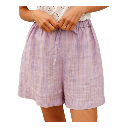 INDI&COLD women's linen striped Bermuda shorts elastic waistband side pockets KI256