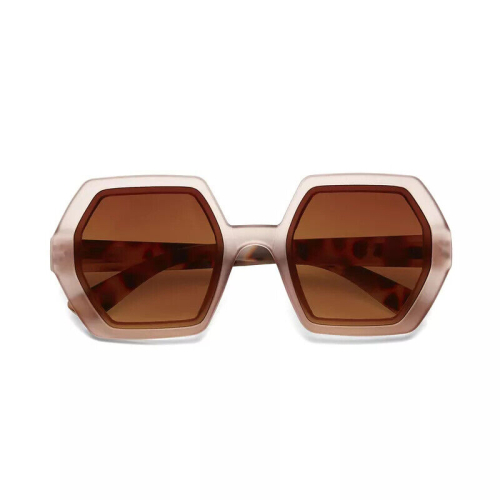 OKKIA pre-assembled hexagonal EMMA Pink Havana sunglasses