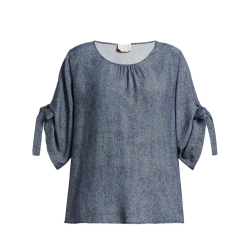 PERSONA by Marina Rinaldi linea N.O.W blusa donna viscosa fantasia denim blu 2413111116600 MAMBO