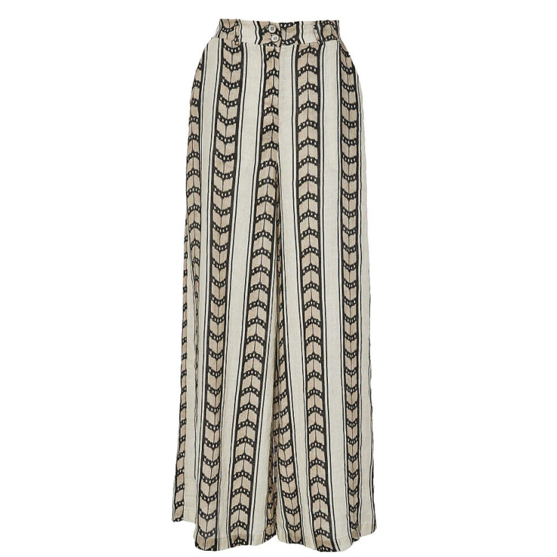 BSB pantalone donna palazzo lino ecru/nero 051-212022 100% lino