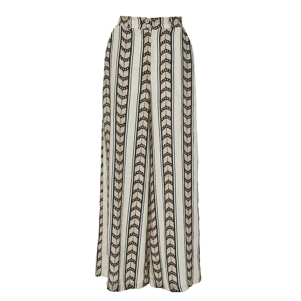 BSB pantalone donna palazzo lino ecru/nero 051-212022 100% lino