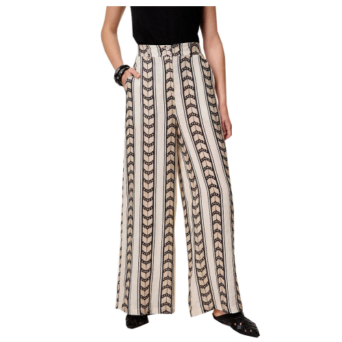 BSB pantalone donna palazzo lino ecru/nero 051-212022 100% lino