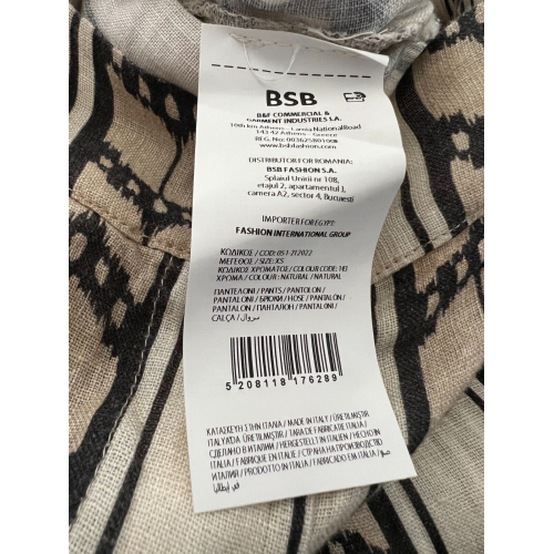 BSB pantalone donna palazzo lino ecru/nero 051-212022 100% lino