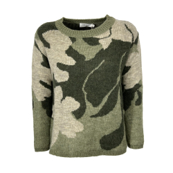 INDIANDCOLD maglia donna fantasia verde FS680 MADE IN ITALY