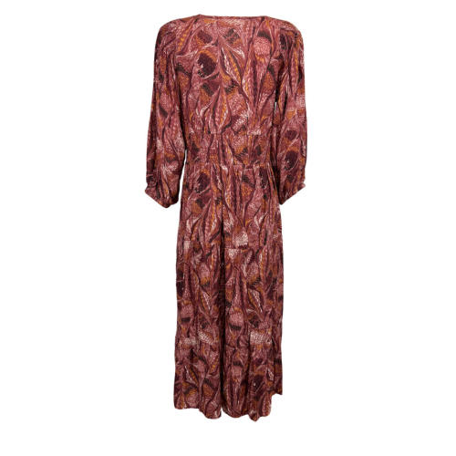 INDI&COLD abito donna lungo a balze bordeaux/rosa KI300 100% viscosa