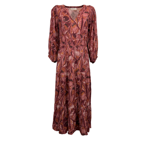 INDIANDCOLD abito donna lungo a balze bordeaux/rosa KI300 100% viscosa