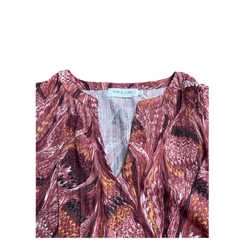 INDI&COLD abito donna lungo a balze bordeaux/rosa KI300 100% viscosa