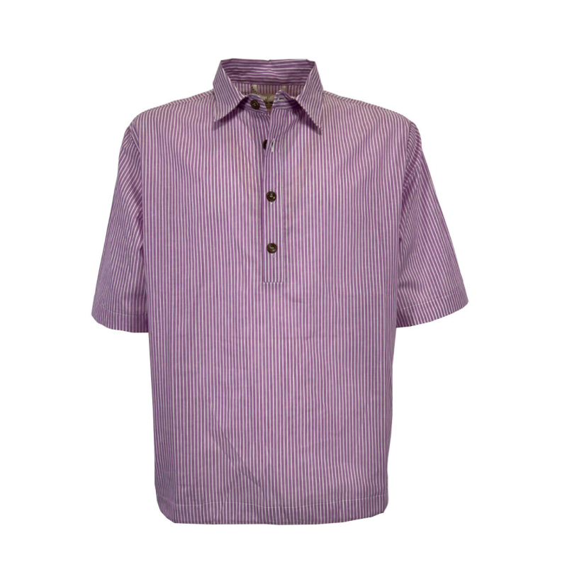 MADSON by BottegaChilometriZero men's shirt 4 buttons wisteria white stripes DU24542 MADE IN ITALY