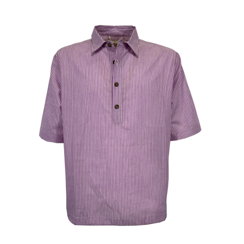 MADSON by BottegaChilometriZero men's shirt 4 buttons wisteria white stripes DU24542 MADE IN ITALY