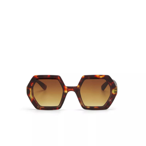 OKKIA pre-assembled hexagonal EMMA Turtle Havana sunglasses