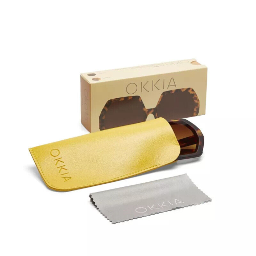 OKKIA pre-assembled hexagonal EMMA Turtle Havana sunglasses