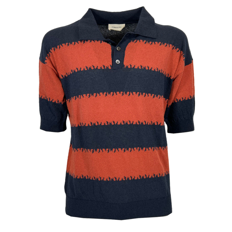 ATOMOFACTORY men's polo striped blue/brick TF003 MADE IN ITALY