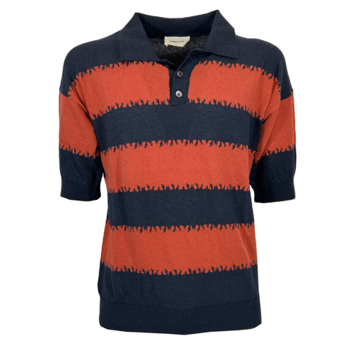 ATOMOFACTORY men's polo striped blue/brick TF003 MADE IN ITALY
