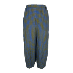 NEIRAMI pantalone donna lino quadri azzurro/olio ovetto P933LC MADE IN ITALY