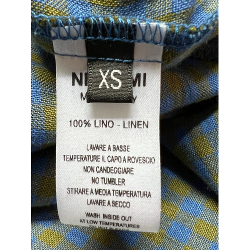 NEIRAMI pantalone donna lino quadri azzurro/olio ovetto P933LC MADE IN ITALY