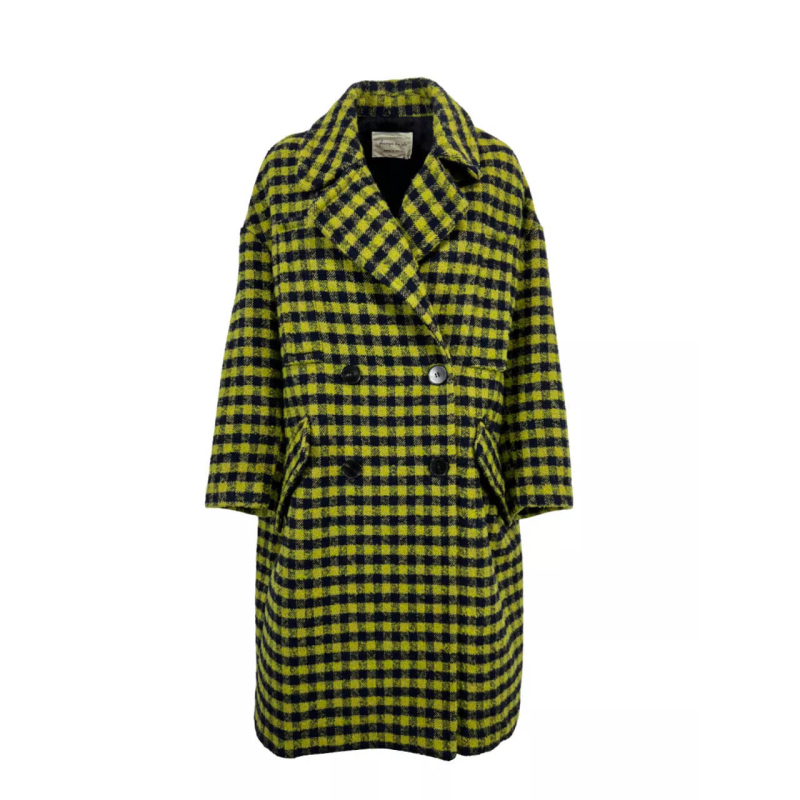 PHYSIQUE DU ROLE cappotto donna over doppiopetto quadri blu/lime 23W016 MADE IN ITALY