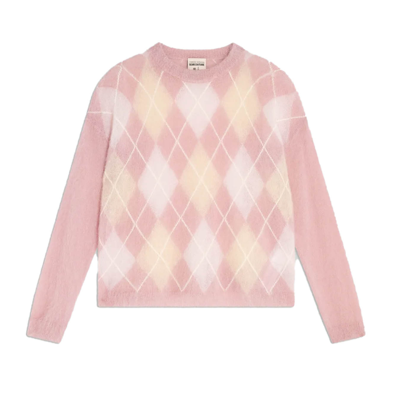 SEMICOUTURE maglia donna mohair garzato rombi rosa/panna S4WF08 MELISANDE MADE IN ITALY