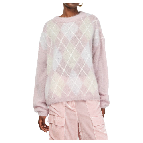 SEMICOUTURE maglia donna mohair garzato rombi rosa/panna S4WF08 MELISANDE MADE IN ITALY