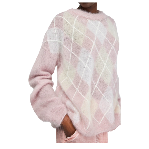 SEMICOUTURE maglia donna mohair garzato rombi rosa/panna S4WF08 MELISANDE MADE IN ITALY