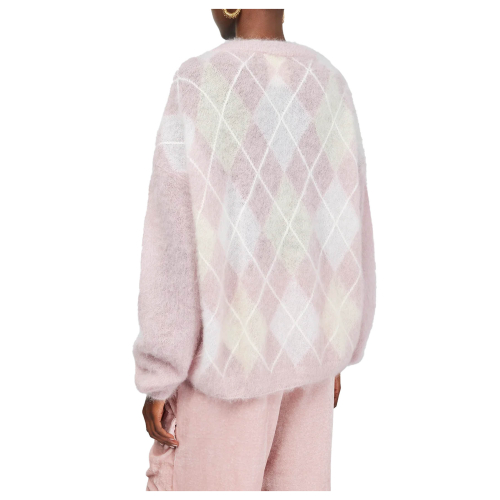 SEMICOUTURE maglia donna mohair garzato rombi rosa/panna S4WF08 MELISANDE MADE IN ITALY